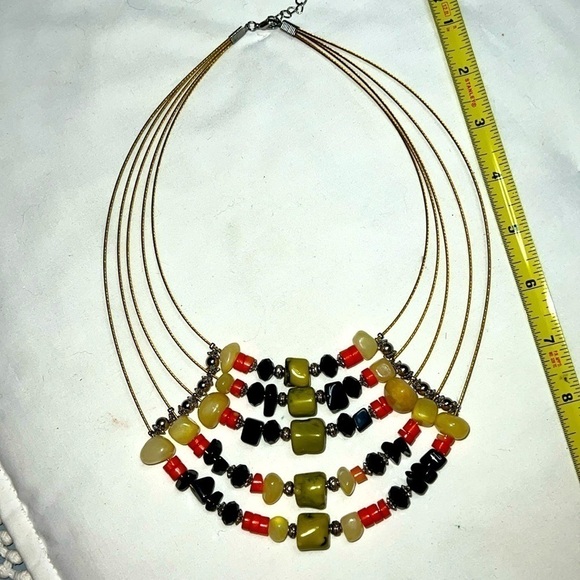 Statement Beaded Bib Necklace Southwest Boho Teardrop Gold Tone ethnic - Picture 1 of 4